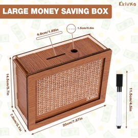 Kkluno £8,000 Cash Vault Wooden Money Saving Box Coin Counter Piggy Bank for Adults Kids Cash Saver Box with Money Target and Numbers