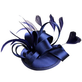 JUNRU Large Navy Feather Clip Fascinator Hat Ladies Day Races Ascot, Blue, One Size