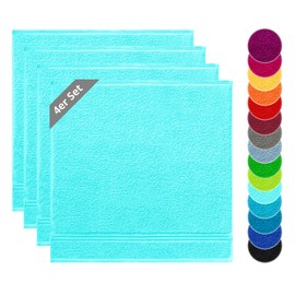 Lashuma Linz Terry Tea Towels for Hands, Set of 4, Turquoise, 50 x 50 cm