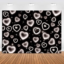 Qian Early 2000s Themed Backdrop for Photography 7x5ft 90s Birthday Party Decoration Black Love Heart Old School Photo Background Valentines Day Photoshoot Banner