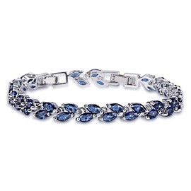 HomeChi Pulsera de Cristal, Azul y Oro Blanco Plateó Las Pulseras Mujer Coloreadas Brazalete del Hojas de Zirconia Cúbica Coloreada Brazalete de Forma