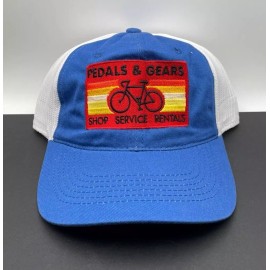 Outdoor Cap NEW Pedals & Gears Bicycle Shop Men's Baseball Hat Cap Blue White Mesh Strapback
