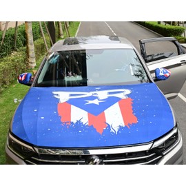 Puerto Rico Flag Car Hood Cover & Side Mirror Covers – 61"x41" Durable, Fade-Resistant Polyester, Universal Fit for Cars, Trucks & SUVs, Patriotic PR Letters & Starry Sky Pattern Car Accessories
