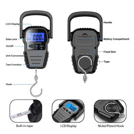 DIUDIU CAT Fishing Scale,Max 110lb/50kg Luggage Scale Backlit LCD Screen Portable Electronic Balance Digital Fish Hook Hanging Scale with Measuring Tape Ruler