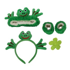 Set of 5 Waving Frog Spa Headband and Wristband Set Fuzzy Headband Animal for Makeup Hair Accessories for Women Men Cute Flower Hair Clips for Girl Green Funny Frog Costume Adult Boys Gifts