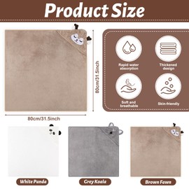 3er Set Baby Kapuzenhandtuch, Erstausstattung 80x80 cm, Babybadetuch, Badetuch Neugeborene, Badetuch mit Kapuze, Neugeborene ab 0,Khaki