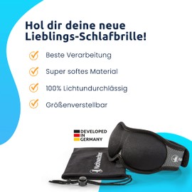 Nachtwaechter Anina 3D Sleeping Mask, 100% Blackout, Super Comfortable Sleeping Mask, Perfect for Travel, Individually Adjustable, Includes Practical Storage Bag, Breathable