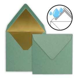50 square envelopes - 15.5 x 15.5 cm, kraft paper recycled eucalyptus - lined with gold paper - wet glue - vintage look