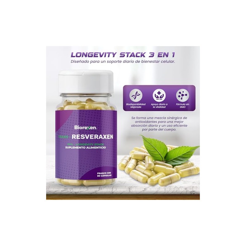 Trans Resveraxen Resveratrol Puro Complejo Antioxidante Quercetina Pimienta Negra