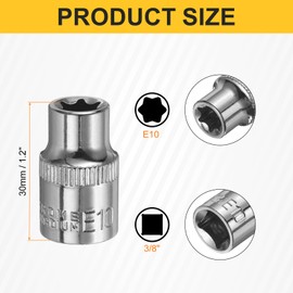 sourcing map 8pcs E-Torx Socket 3/8" Drive E10 External Torx Deep Socket CR-V 6 Point Spline Socket Star Female Bit Socket for Auto Repairs Home Maintenance DIY Hand-Making 1.2" Length