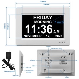 SSYA Digital Calendar Alarm Clock - Dementia Clocks for Vision Impaired, Elderly, Memory Loss Clock with Non-Abbreviated Clock with Date and Day (7 inch)