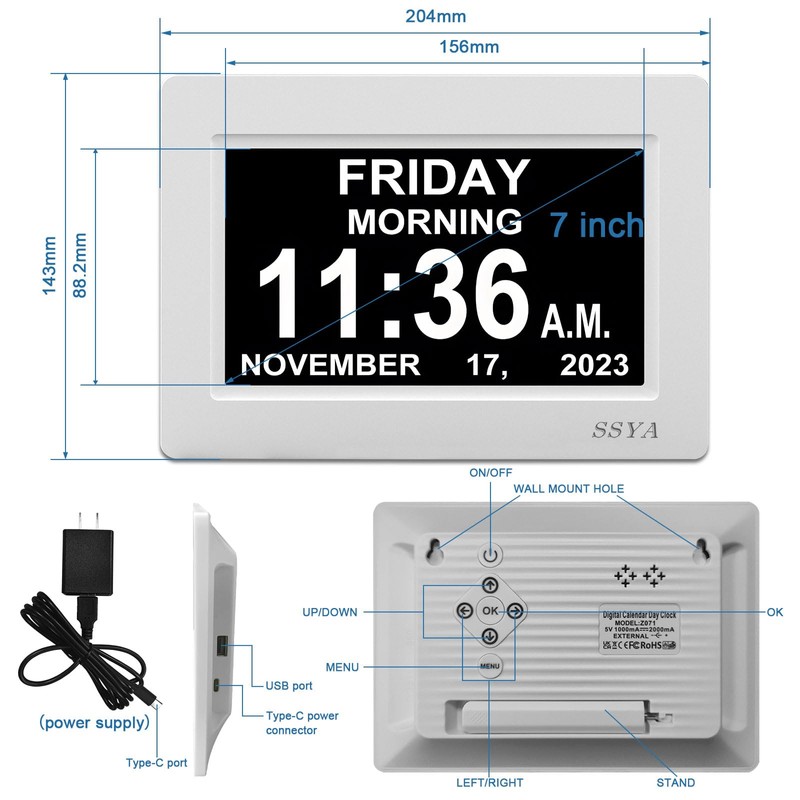 SSYA Digital Calendar Alarm Clock - Dementia Clocks for Vision