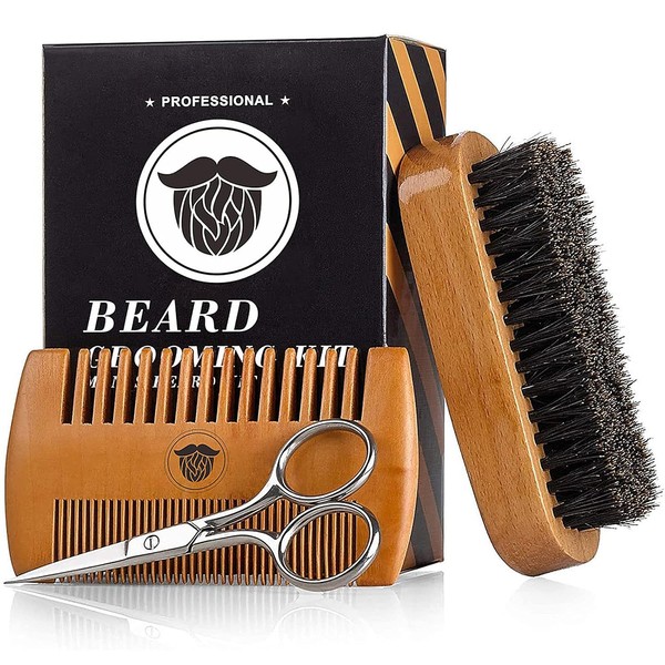 Kit para Barba Hombre, Cepillo, Peine y Tijeras, Set de