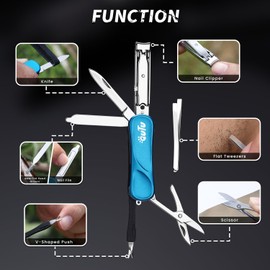 OUTU Keychain Nail Clippers Multitool, 7 in 1 EDC Utility Tool with Nail Clipper, Scissors, Gifts for Him Men Husband Dad Boyfriend (Blue)