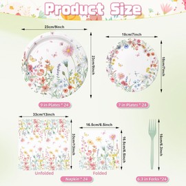 96 Pieces Spring Wildflower Floral Tableware Set – Garden Flower Disposable Plates, Napkins for Spring Birthday, Bridal Shower, Tea Party, and Mother’s Day Celebrations – Serves 24 Guests