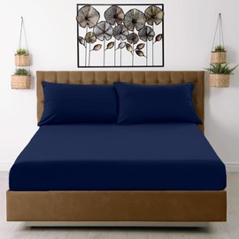 Egypto Single Fitted Sheet – Soft & Breathable 10" Deep Fitted sheets with Elasticized Pockets – Anti Allergy Polycotton Fitted Bed Sheets (Single, Navy Blue)