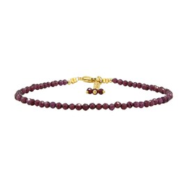Gempires Natural Garnet Beads Bracelet, Faceted Beads, Energy Healing Crystal, Garnet Beaded Bracelet, January Birthstone, 7+1 inch Adjustable Chain (Red Garnet (Gold Plated))