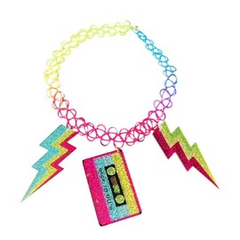 Kysin Chiys 80s 90s Outfits Costume Accessories Necklace Neon Choker for Glow Party Necklaces with Lightning Tape Neon Jewelry for Women 80's Party Decorations Favors for Women - Tape