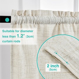 Home Queen Faux Linen Window Curtains for Small Window, Farmhouse Kitchen Curtain for Bathroom, Living Room, 2 Panels Set, 27" W x 36" L, Linen