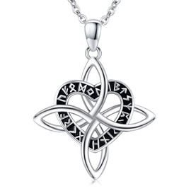 TwoAnts Viking Necklace 925 Sterling Silver Heart/Witch Knot / Infinity Pendant for Celtic Necklace Norse Rune Chain Viking Jewellery Amulet Gifts for Women Men, Sterling Silver