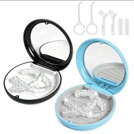 2pcs Estuche Dental Portátil con Espejo, Equipado con Cepillo de Limpieza, Gancho de Extracción, Aparato de Ortodoncia Masticable, para Viajes, Hogar, Oficina