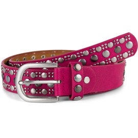 styleBREAKER Ladies Studded Belt Unicoloured with different round studs, Faux Leather Unicoloured, Waist Belt, Belt can be shortened 03010124, Colour:Raspberrys, size:100cm