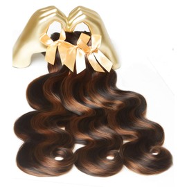 mlip Raw Bundles Human Hair Body Wave, No Tangle Shedding, Keep Texture Silky Soft After Multiple Washes, 15A Raw Indian Hair Bundles 14 16 18 Inches, Brown Highlight Bundles