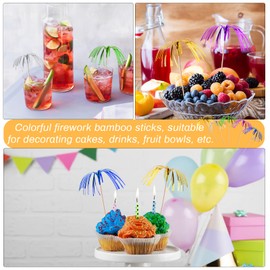 Cozlly Pack of 100 Colourful Cocktail Sticks, 15 cm Cocktail Picks, Fireworks, Cocktail Party Decoration, Palm Tree Cocktail Picks, Cocktail Picks, Wooden Cocktail Decoration for Fruits, Cakes,