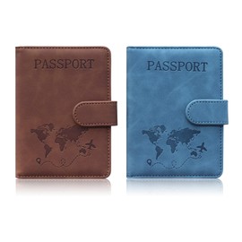 Prizmxed Passport Holder, RFID Anti-Theft Passport Organiser, Magnetic Buckle, Lightweight and Portable, Business Travel Essential, Brown and blue, Minimalist