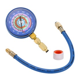 MEASUREMAN 3-1/8" AC Compound Gauge, Single Low Side Refrigeration Gauge for R410A, R22, R404A, R134a, 30inHg-500PSI with 12-Inch Blue Hose & 1/4" SAE Fitting