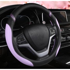 Fashion Women Leather Car Steering Wheel Cover 15"(38cm) Breathable Anti Slip Universal fit Auto Universal Steering Wheel Covers (Purple)