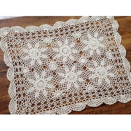 Lelefly Cotton Handmade Crochet lace Table Runners Rectangular Tablecloth Doilies Doily Table Dresser Scarf Décor,19x23 inch,Beige