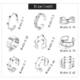GoPaw 9 Pieces Stainless Steel Knuckle Rings, Women's Knuckle Midi Rings Set, Boho Rings Set, Stainless Steel Knuckle Rings Set, Women's Knuckle Rings Set, Fashion Jewellery Rings, Stainless Steel