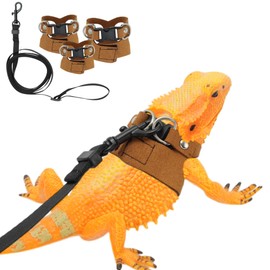 CAPASTEC Bearded Dragon Harness, Adjustable Reptile Leash, Bearded Dragon Leash, Escape-Proof Design, Brown, 1 Set