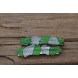Genuine White and Green Sea Glass Hair Clips (set of 2)