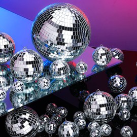 65 Pcs Mirror Disco Balls Ornaments Different Sizes Bulk Reflective Hanging Disco Ball Decorations 70s Disco Themed Party Decor for Christmas Wedding Party (6/3.2/2/ 1.2 in)