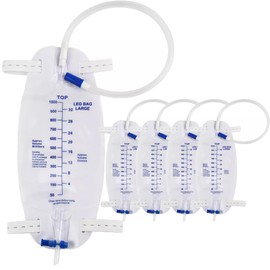5Pack Catheter Leg Bag Urinary Drainage Bag, Disposable Urine Bags with Anti-Reflux Valve, Urine Leg Bag with 1000mL Volume, 18" Tube Drainage and Adjustable Elastic Bands