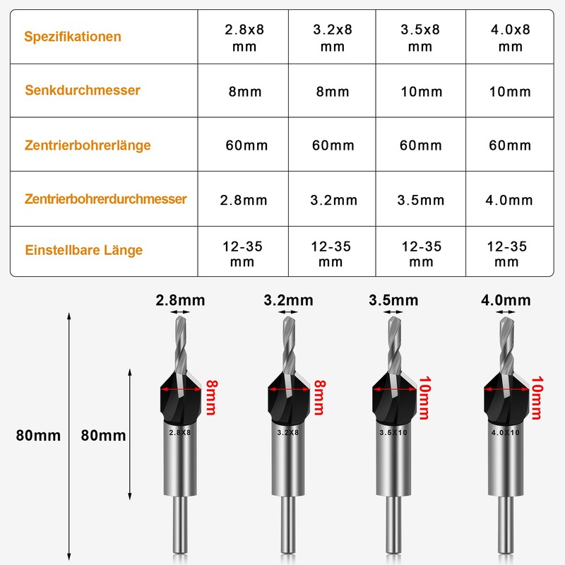 6-Piece Countersink Wood Drill Bit with Countersink Drill Bit with