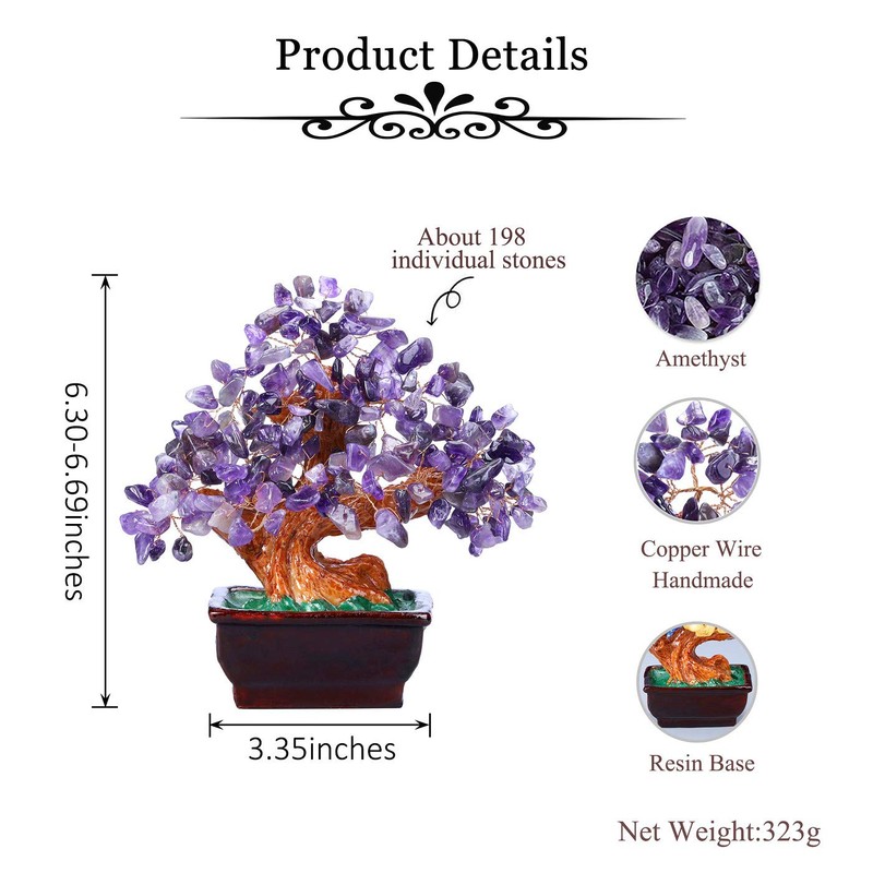JSDDE Amethyst Crystal Tree Reiki Healing Gemstone Money Tree Feng