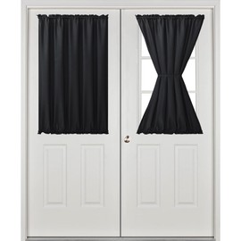 Hiasan French Door Curtains for Small Window, Rod Pocket Short Front Sidelight Curtain, 1 Panel (Black, W 52 inch x L 40 inch)