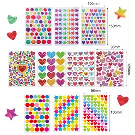 ZXCHOME 3D Love Heart Stickers for Children, 20 Sheets Colourful Stickers Love Stickers for Children Heart Decorative Stickers Teacher Reward Stickers for Boys Girls Craft Party