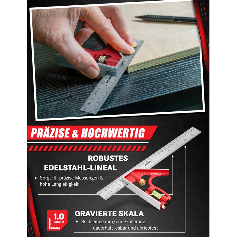 Diggers Tools Combination Square Set 150 mm & 300 mm