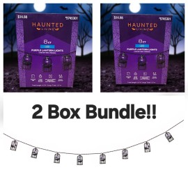 Haunted Living Purple LED Spooky Bat in Cage Lantern String Lights 2 Box BUNDLE!