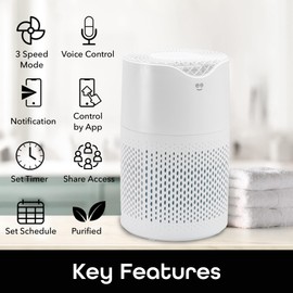 Geeni Air Purifier for Home - Hepa Air Filter for Pet Dander, Smoke, Allergies, Dust, Odor Eliminator, Medium Size Room Air Cleaner up to 585 Square Feet, Wifi Control, Alexa, Google Home Compatible