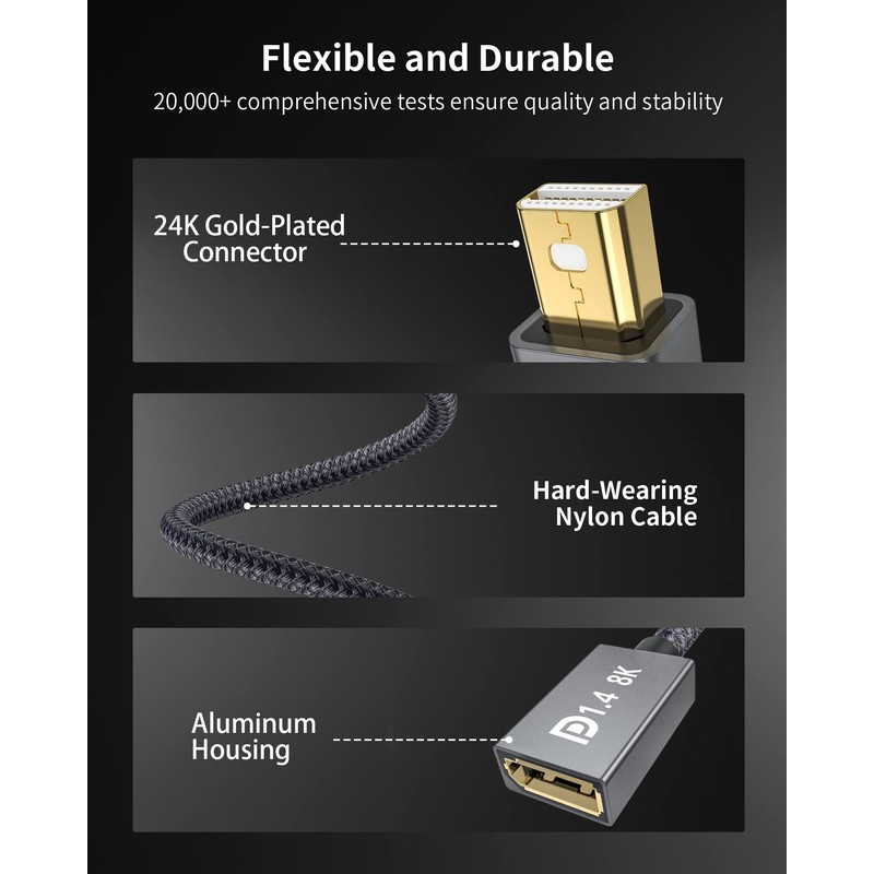 Silkland 8K Mini DisplayPort to DisplayPort 1.4 Adapter, 8K@60Hz 4K@144Hz