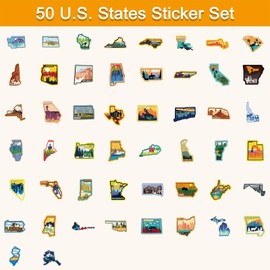SIXWOLF 113 Piece US 50 States and National Parks Waterproof Decal Pack Kit, Outdoor Travel Hiking Adventure Camp Decals for Kids Teens Adults, for Luggage, Water Bottles, Cell Pho (Map City Stickers)