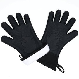 Ekogrips+ Premium Silicone Oven Mitts - Comfy, Waterproof, Heat Resistant BBQ Gloves for Grilling, Long Cuff for Added Protection, 5 Finger Dexterity, 3 Sizes, 4 Colors, L/XL, Black