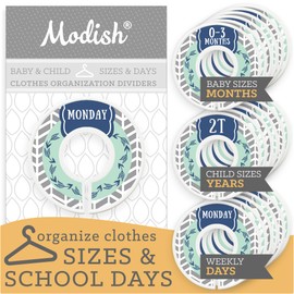 Days of The Week School Clothes Organizer, Weekly Monday Through Friday Kids Closet Organization, Modish Labels Hanging Dividers Sort Sizes & Days, Boy Mint Gray Navy Blue Boho Woodland Adventure