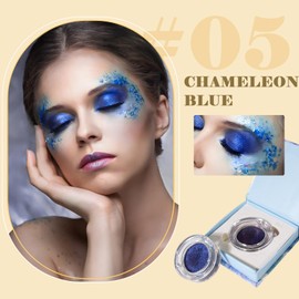 Prreal Chameleon Eyeshadow Glitter, Multichrome Glitter Eyeshadow, Shimmer Highlighter Eyeshadow, Highly Pigmented Metallic Eyeshadow Palette, Long-lasting Eyeshadow Makeup Gift for Women (05 Blue)
