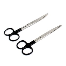 OdontoMed2011 Lot of 2 Pieces Operating Scissor, Sharp/Blunt, Straight & Curved, 5.5" Black Color Coated Handle